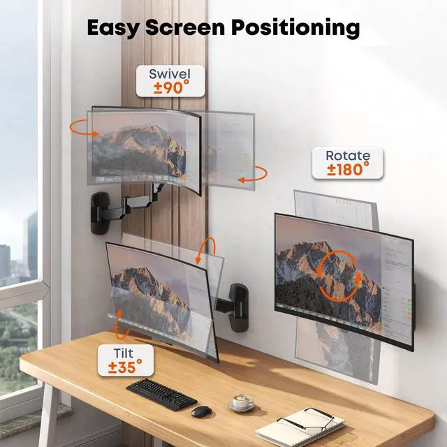 Alt view image 5 of 7 - Monitor Wall Mount for 17''-32''-inch Screens - 30.28'' Extra Long Single Wall Mount Monitor Arm, Full Motion VESA Wall Bracket,75/100mm, Hold up to 19.8lbs, Black