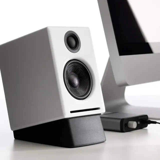 Alt view image 5 of 7 - Angled Desktop Speaker Stands Isolation Speaker Stands for Computer Speakers and Bookshelf Speakers - Black
