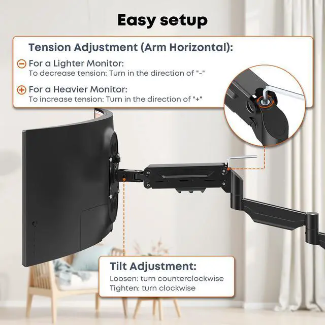 Alt view image 7 of 7 - Monitor Wall Mount for 17''-32''-inch Screens - 30.28'' Extra Long Single Wall Mount Monitor Arm, Full Motion VESA Wall Bracket,75/100mm, Hold up to 19.8lbs, Black