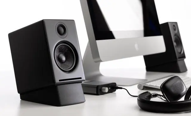 Alt view image 2 of 7 - Angled Desktop Speaker Stands Isolation Speaker Stands for Computer Speakers and Bookshelf Speakers - Black