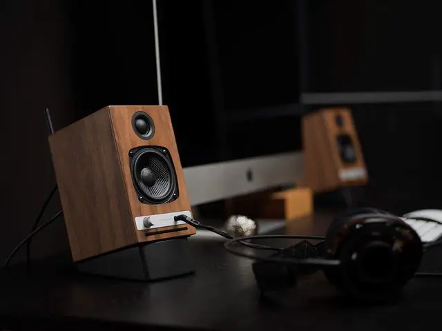 Alt view image 6 of 7 - Angled Desktop Speaker Stands Isolation Speaker Stands for Computer Speakers and Bookshelf Speakers - Black