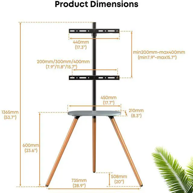 Alt view image 6 of 7 - Easel TV-Stand for 43-65-Inch Screens - Portable Swivel Tripod TV Stand with Wooden Tray, Height Adjustable TV Floor Stand, Max Load 77 lbs, Max VESA 400x400 mm, Black