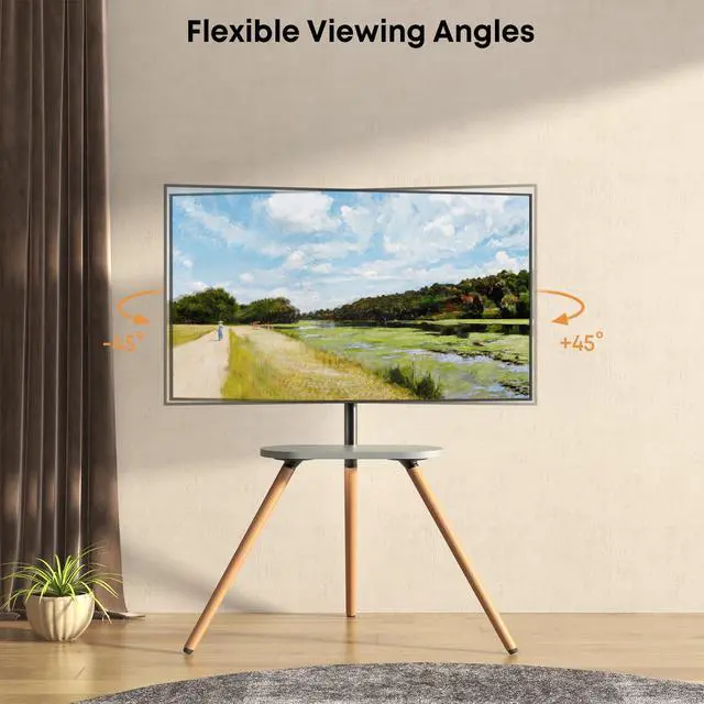 Alt view image 7 of 7 - Easel TV-Stand for 43-65-Inch Screens - Portable Swivel Tripod TV Stand with Wooden Tray, Height Adjustable TV Floor Stand, Max Load 77 lbs, Max VESA 400x400 mm, Black