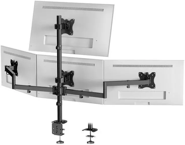 Main image of Quad Monitor Mount for 17-27 Inches - Fully Adjustable Heavy Duty 4 Monitor Arm Desk Mount, Max Load 22lbs per Screen, Clamp/Grommet, VESA 75/100 mm, Black