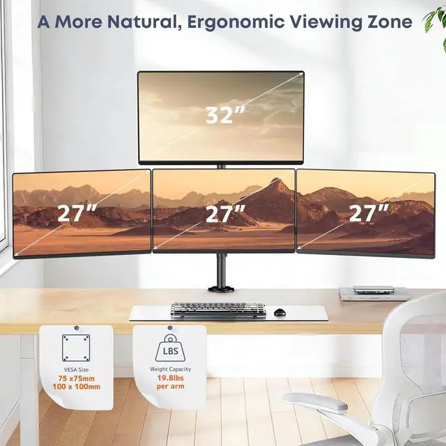 Alt view image 2 of 7 - Quad Monitor Mount for 17-27 Inches - Fully Adjustable Heavy Duty 4 Monitor Arm Desk Mount, Max Load 22lbs per Screen, Clamp/Grommet, VESA 75/100 mm, Black