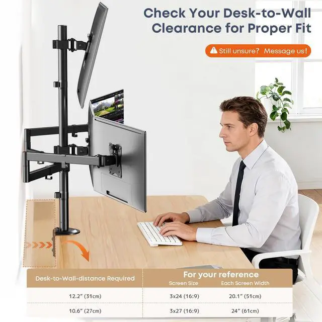 Alt view image 3 of 7 - Quad Monitor Mount for 17-27 Inches - Fully Adjustable Heavy Duty 4 Monitor Arm Desk Mount, Max Load 22lbs per Screen, Clamp/Grommet, VESA 75/100 mm, Black