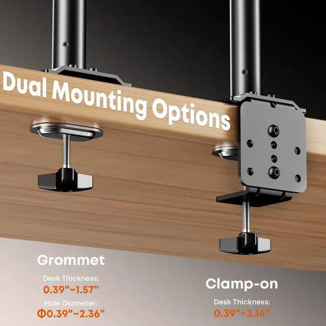 Alt view image 5 of 7 - Quad Monitor Mount for 17-27 Inches - Fully Adjustable Heavy Duty 4 Monitor Arm Desk Mount, Max Load 22lbs per Screen, Clamp/Grommet, VESA 75/100 mm, Black