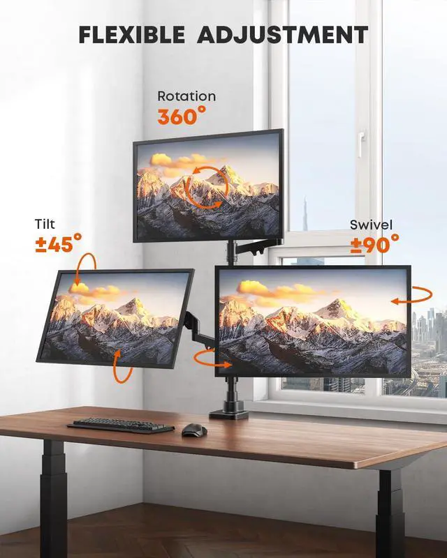 Alt view image 5 of 7 - Triple Monitor Mount for up to 32-inch Screens Heavy Duty Ultrawide Stand with Fully Adjustable, 9kg Gas Spring Arm (Each), VESA 75×75/100×100 mm, Black