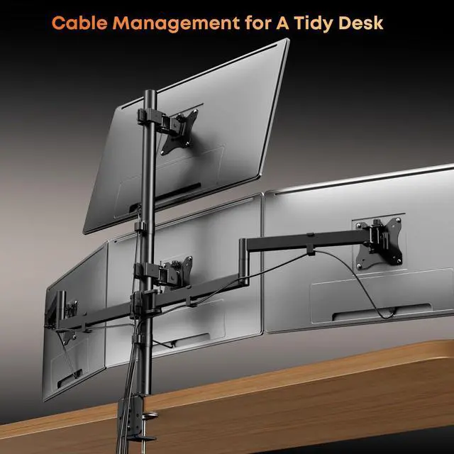 Alt view image 7 of 7 - Quad Monitor Mount for 17-27 Inches - Fully Adjustable Heavy Duty 4 Monitor Arm Desk Mount, Max Load 22lbs per Screen, Clamp/Grommet, VESA 75/100 mm, Black