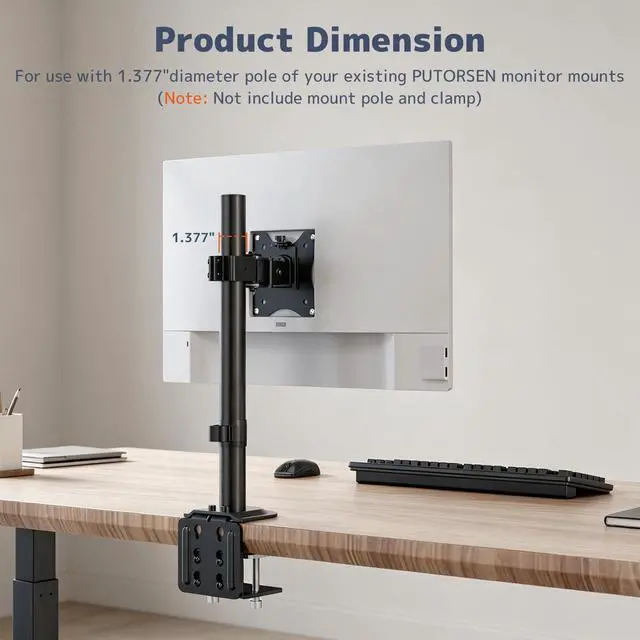 Alt view image 2 of 7 - Universal VESA Pole Mount for 17- 32 Screens,Holds to 22Lbs, Adjustable Monitor Mount with 75x75/100x100 VESA Plate, Tilt/Swivel/Rotation,Fits 1.377 Inch Diameter Pole,Black