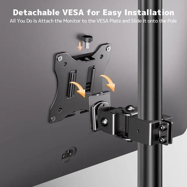 Alt view image 4 of 7 - Universal VESA Pole Mount for 17- 32 Screens,Holds to 22Lbs, Adjustable Monitor Mount with 75x75/100x100 VESA Plate, Tilt/Swivel/Rotation,Fits 1.377 Inch Diameter Pole,Black