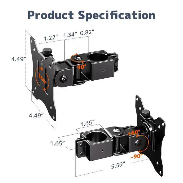 Alt view image 7 of 7 - Universal VESA Pole Mount for 17- 32 Screens,Holds to 22Lbs, Adjustable Monitor Mount with 75x75/100x100 VESA Plate, Tilt/Swivel/Rotation,Fits 1.377 Inch Diameter Pole,Black