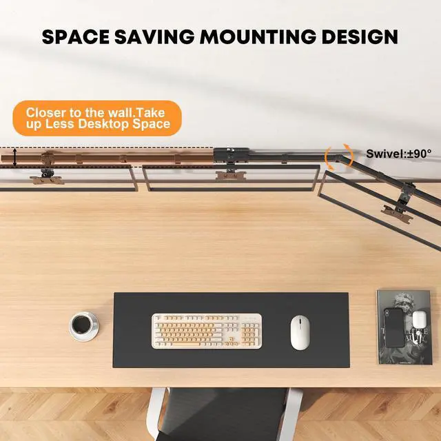 Alt view image 3 of 7 - Triple Monitor Wall-Mount for 17"-32" Screens - Adjustable Heavy Duty Three Wall Monitor Mount with Cable Management, Space-saving,Tilt, Swivel, Rotation, VESA 75/100 mm, Max 15.4lbs per Screen, Black