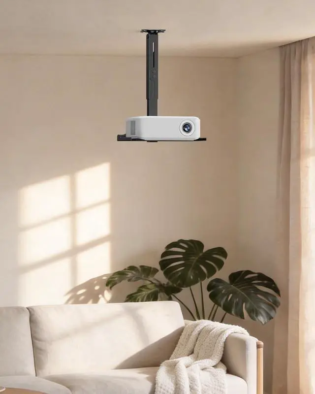 Alt view image 7 of 7 - Universal Projector Ceiling Mount with Tray & 360° Swivel Arm, Adjustable Projector Shelf, Hidden Cable Management,No Hole Installation Holds up to 22lbs for Home Theater & Office, Black