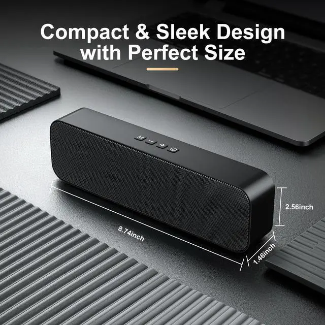 Alt view image 3 of 7 - Computer Speakers for Desktop PC,USB Powered & Plug and Play,with Bluetooth 5.3/3.5mm AUX,Small Laptop Soundbar with Stereo Fits Under Monitor for Office Work,Gaming,Music