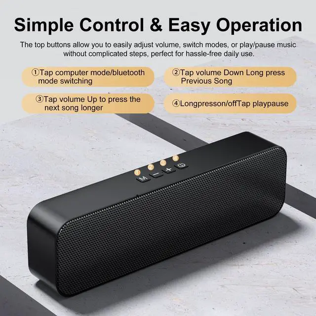 Alt view image 6 of 7 - Computer Speakers for Desktop PC,USB Powered & Plug and Play,with Bluetooth 5.3/3.5mm AUX,Small Laptop Soundbar with Stereo Fits Under Monitor for Office Work,Gaming,Music