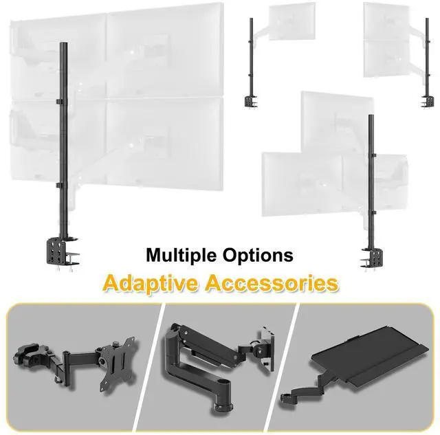 Alt view image 3 of 7 - Steel Extra Tall 32 Inch 2-Section Monitor Stand Pole - with Mounting Base, Heavy Duty Center Pole (Supports Up to Max. 88 lbs), 2 Mounting Options, Black