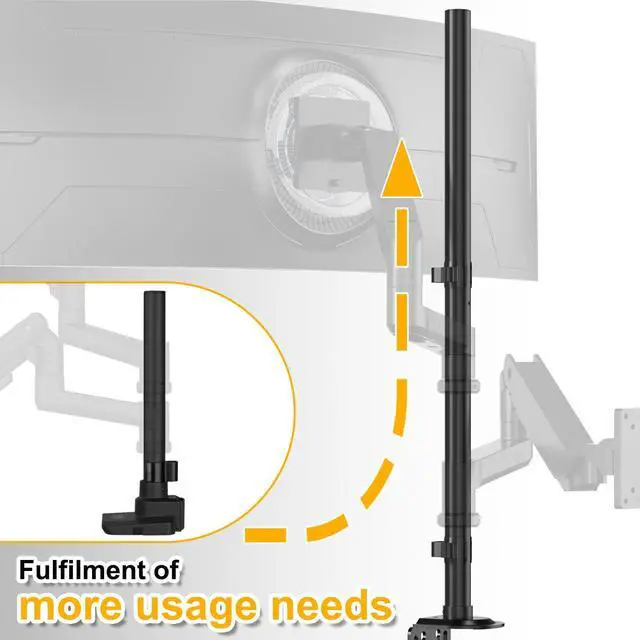 Alt view image 4 of 7 - Steel Extra Tall 32 Inch 2-Section Monitor Stand Pole - with Mounting Base, Heavy Duty Center Pole (Supports Up to Max. 88 lbs), 2 Mounting Options, Black