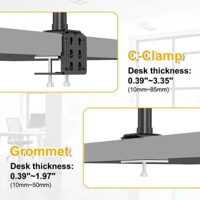 Alt view image 5 of 7 - Steel Extra Tall 32 Inch 2-Section Monitor Stand Pole - with Mounting Base, Heavy Duty Center Pole (Supports Up to Max. 88 lbs), 2 Mounting Options, Black
