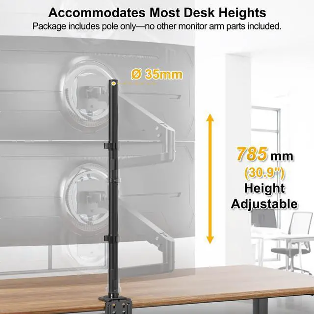 Alt view image 6 of 7 - Steel Extra Tall 32 Inch 2-Section Monitor Stand Pole - with Mounting Base, Heavy Duty Center Pole (Supports Up to Max. 88 lbs), 2 Mounting Options, Black
