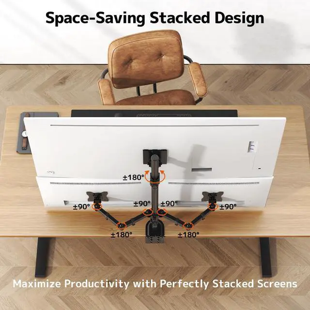 Alt view image 3 of 7 - Triple Monitor Mount for Up to 49" Ultrawide and 32" Monitors per Side Arm, Extra Tall 3 Monitor Desk Mount Holds up to 44 lbs, VESA 75/100 mm