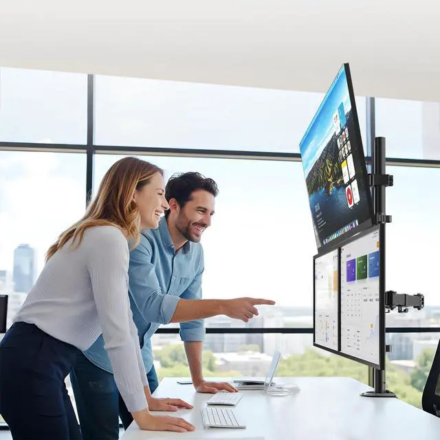 Alt view image 4 of 7 - Triple Monitor Mount for Up to 49" Ultrawide and 32" Monitors per Side Arm, Extra Tall 3 Monitor Desk Mount Holds up to 44 lbs, VESA 75/100 mm