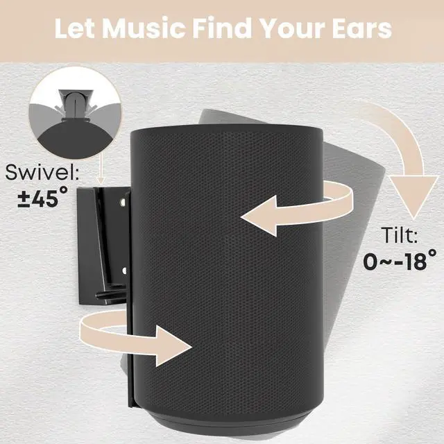 Alt view image 3 of 7 - Speaker Wall Mount for Sonos Era 100,Tilt & Swivel Speaker Shelf Bracket for Better Audio Enjoyment,Cable Management,Hold up to 6.6lbs (1 Pack Black)