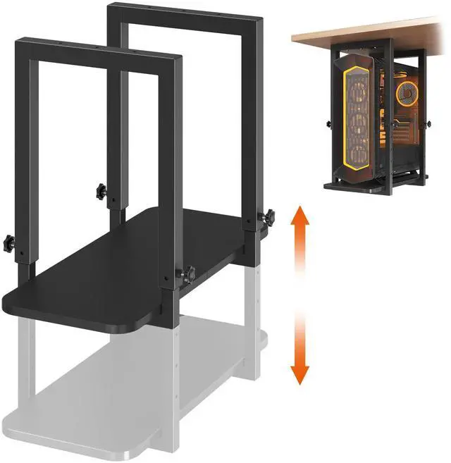 Main image of Heavy Duty Under Desk PC Mount with Adjustable Height, Under-Desk Computer CPU Holder for PC Case, Space Saving Desk Mounted Computer Stand, Max Load 66 lbs, Black