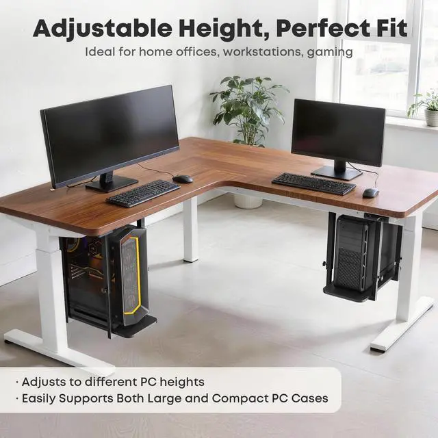 Alt view image 4 of 7 - Heavy Duty Under Desk PC Mount with Adjustable Height, Under-Desk Computer CPU Holder for PC Case, Space Saving Desk Mounted Computer Stand, Max Load 66 lbs, Black