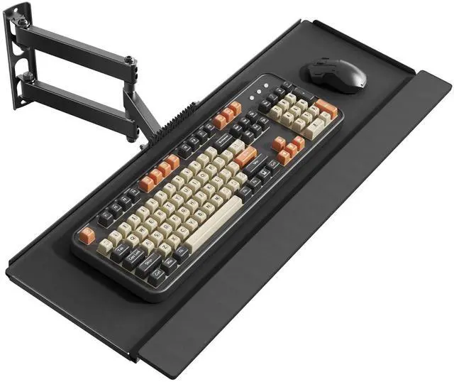 Main image of Wall Mount Keyboard Tray with Adjustable Arm - Ergonomic Swivel & Tilt, Universal Keyboard and Mouse Tray for Home Office, Gaming & Streaming, 7.6"x25.8" Platform, Holds up to 19.8 lbs