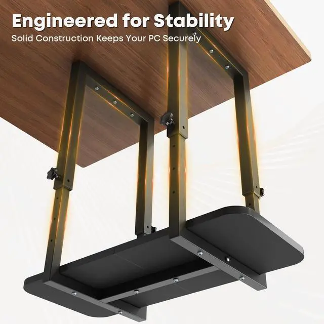 Alt view image 6 of 7 - Heavy Duty Under Desk PC Mount with Adjustable Height, Under-Desk Computer CPU Holder for PC Case, Space Saving Desk Mounted Computer Stand, Max Load 66 lbs, Black