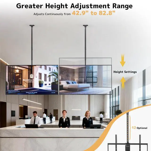 Alt view image 3 of 7 - Ceiling TV Mount for 50-100 Inch Flat & Curved TVs up to 176lbs, Full Motion 360° Rotation TV Bracket with Adjustable Height, Tilt & Swivel, Max VESA 800x600mm, Fits LCD LED OLED 4K Screens, Black