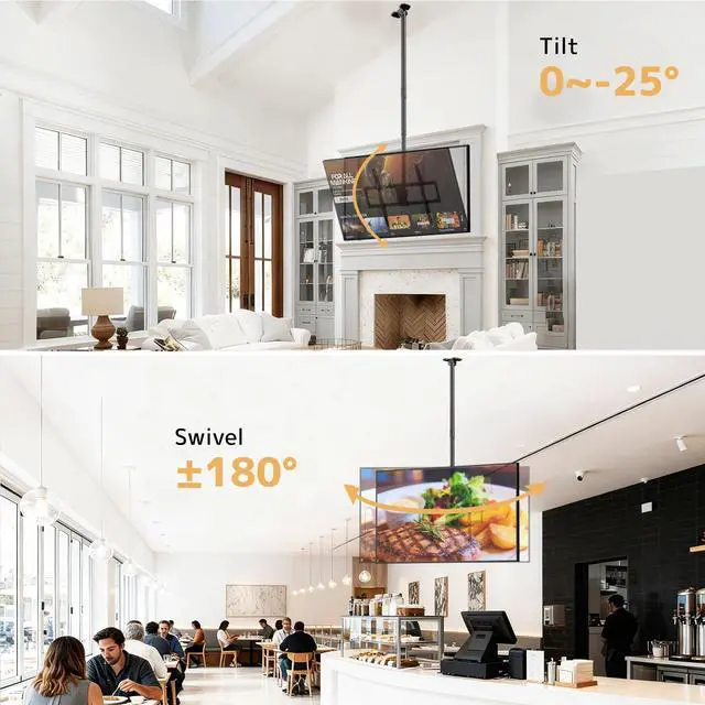 Alt view image 4 of 7 - Ceiling TV Mount for 50-100 Inch Flat & Curved TVs up to 176lbs, Full Motion 360° Rotation TV Bracket with Adjustable Height, Tilt & Swivel, Max VESA 800x600mm, Fits LCD LED OLED 4K Screens, Black
