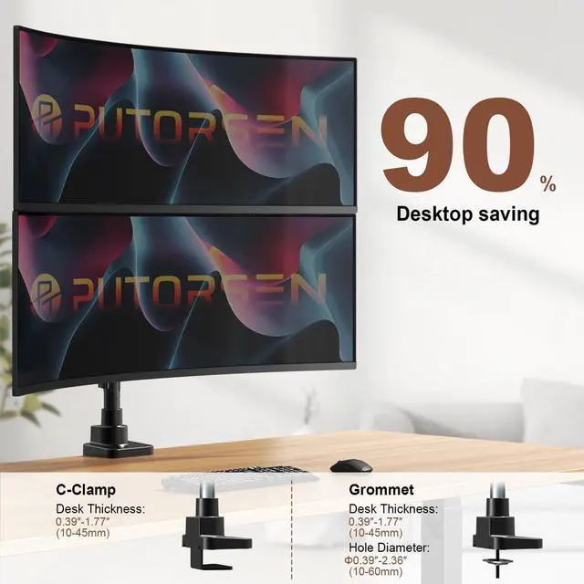 Alt view image 5 of 7 - Dual Monitor-Arm Heavy-Duty for 17-49-inch Screens - Premium Vertical Stacked Dual Monitor Arm Desk Mount for Ultrawide Screens up to 44lbs, Fully Adjustability, VESA 75/100 mm, Black
