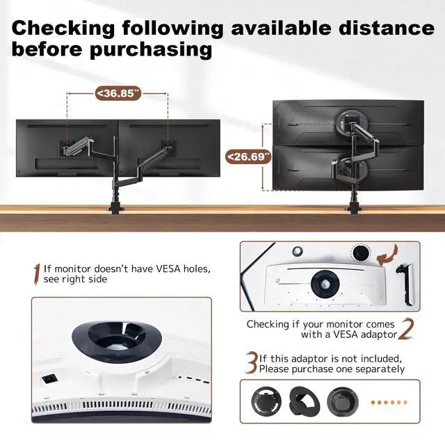 Alt view image 4 of 7 - Dual Monitor-Arm Heavy-Duty for 17-49-inch Screens - Premium Vertical Stacked Dual Monitor Arm Desk Mount for Ultrawide Screens up to 44lbs, Fully Adjustability, VESA 75/100 mm, Black