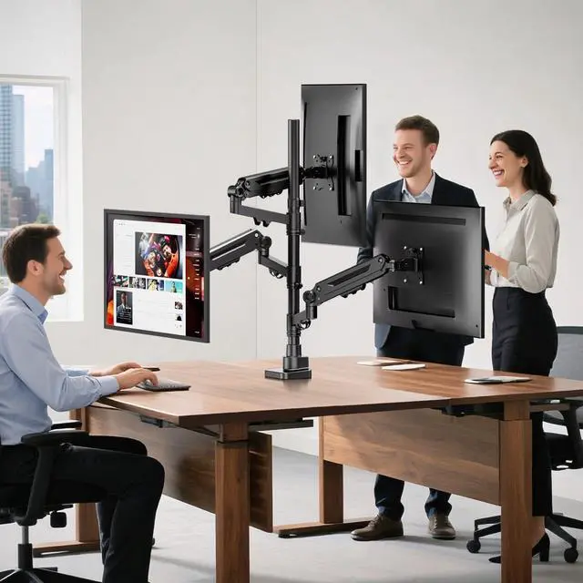 Alt view image 7 of 7 - Triple Monitor Mount for up to 35-inch Screens Heavy Duty Ultrawide Stand with Fully Adjustable, 12kg Gas Spring Arm (Each), VESA 75×75/100×100 mm, Black