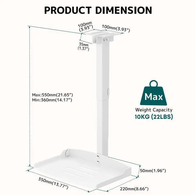 Alt view image 3 of 6 - Projector Ceiling Mount with Tray, Adjustable Height Universal Bracket with Concealed Cable Management, No Hole Installation, Holds up to 22 lbs Ideal for Home Theater & Office (White)