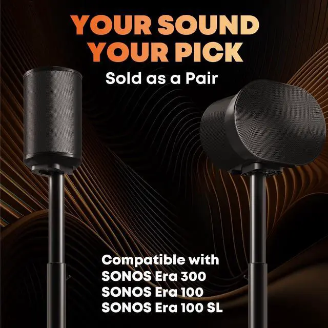 Alt view image 2 of 7 - Speaker Stands for Sonos Era 100 SL, Era 100 & Era 300 - Height Adjustable Floor Stands 29.1''39'', Dual-Mount Base Design, Concealed Cable Management, 11 lbs Max Load, Pack of 2, Black