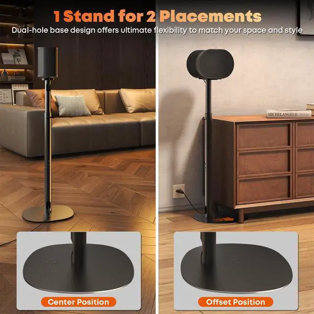 Alt view image 4 of 7 - Speaker Stands for Sonos Era 100 SL, Era 100 & Era 300 - Height Adjustable Floor Stands 29.1''39'', Dual-Mount Base Design, Concealed Cable Management, 11 lbs Max Load, Pack of 2, Black