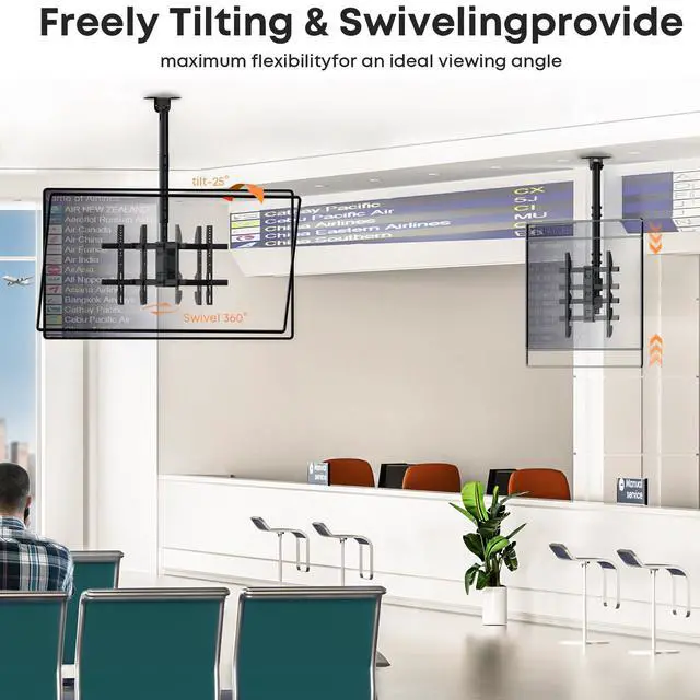 Alt view image 3 of 6 - Ceiling TV Mount for 43-86 Screens, Hanging TV Bracket with Height Adjustable Pole Fits Most LCD LED OLED 4K TVs Supports up to 132lbs, Max VESA 600x400mm,Black