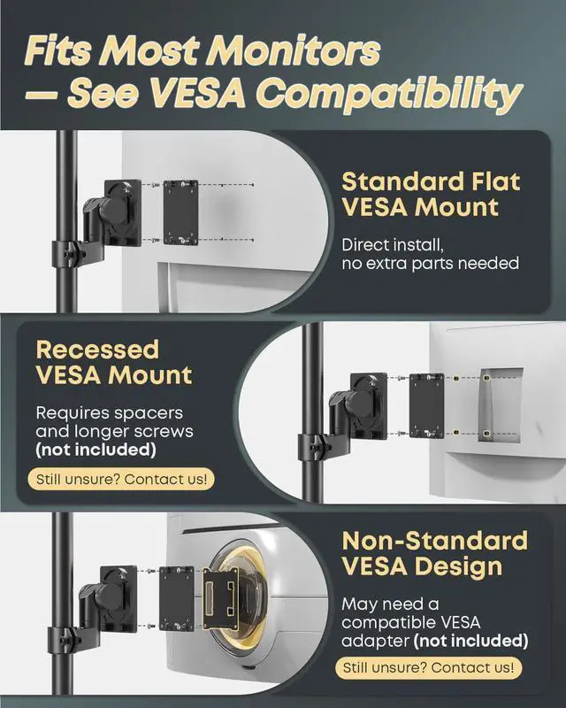 Alt view image 7 of 7 - Dual Monitor-Arm Ultrawide Heavy Duty - 24-57 inch Vertical Dual Monitor Mount, Adjustable Stacked Double Monitor Desk Mount Stand, Max Load 59.4 lbs (per Arm), VESA 75/100 mm, Black