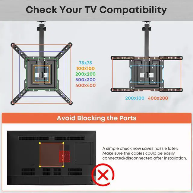Alt view image 2 of 7 - Flip Down TV Mount, Manual Folding Ceiling TV Mount for Most 23'' to 55'' TVs, Height Adjustable Drop Down TV Mount for Flat & Pitched Roof, Swivel, Max Load 44lbs, Max VESA 400x400, Black
