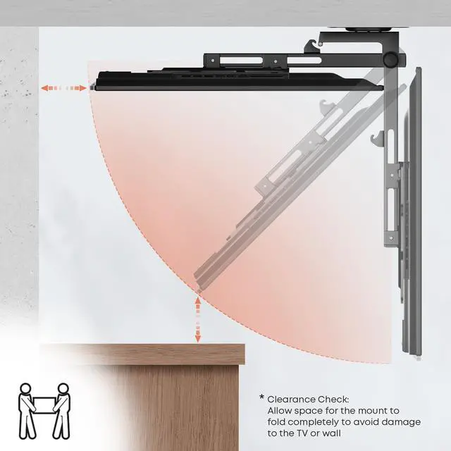 Alt view image 7 of 7 - Flip Down TV Mount, Manual Folding Ceiling TV Mount for Most 23'' to 55'' TVs, Height Adjustable Drop Down TV Mount for Flat & Pitched Roof, Swivel, Max Load 44lbs, Max VESA 400x400, Black