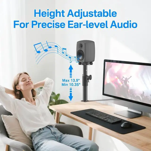 Alt view image 4 of 6 - Height Adjustable Desktop Speaker Stands for Genelec G2/8020D/8320A Stand with Cable Management - Clamp-On Desktop Studio Monitor Stands for Genelec Studio Monitor Stand Up to 30Lbs to Elevate Sound