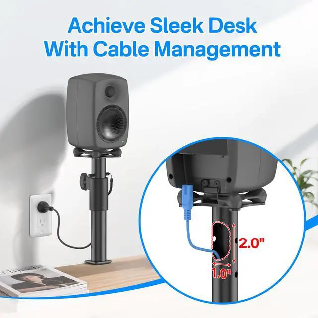 Alt view image 3 of 6 - Height Adjustable Desktop Speaker Stands for Genelec G2/8020D/8320A Stand with Cable Management - Clamp-On Desktop Studio Monitor Stands for Genelec Studio Monitor Stand Up to 30Lbs to Elevate Sound