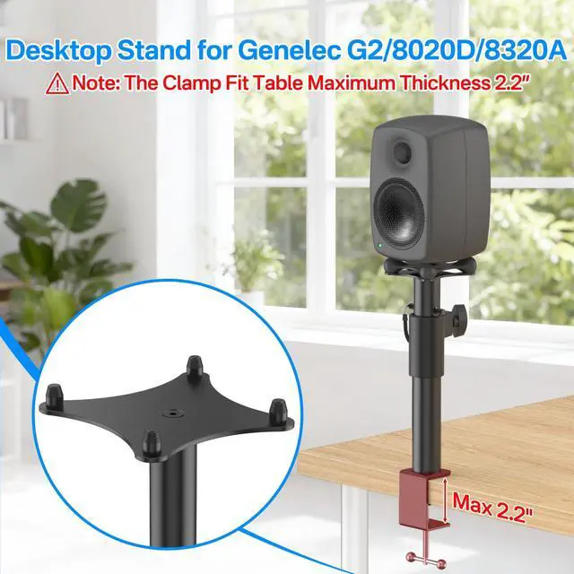 Alt view image 2 of 6 - Height Adjustable Desktop Speaker Stands for Genelec G2/8020D/8320A Stand with Cable Management - Clamp-On Desktop Studio Monitor Stands for Genelec Studio Monitor Stand Up to 30Lbs to Elevate Sound