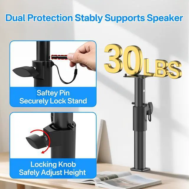Alt view image 5 of 6 - Height Adjustable Desktop Speaker Stands for Genelec G2/8020D/8320A Stand with Cable Management - Clamp-On Desktop Studio Monitor Stands for Genelec Studio Monitor Stand Up to 30Lbs to Elevate Sound