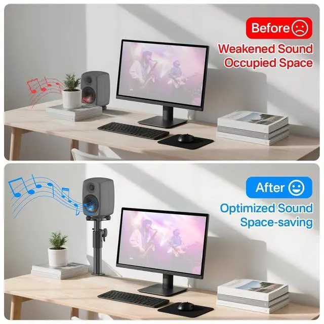 Alt view image 6 of 6 - Height Adjustable Desktop Speaker Stands for Genelec G2/8020D/8320A Stand with Cable Management - Clamp-On Desktop Studio Monitor Stands for Genelec Studio Monitor Stand Up to 30Lbs to Elevate Sound