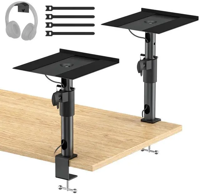 Main image of Clamp-on Desktop Speaker Stands Pair for LG, Sony, Vizio, Klipsch, Samsung, JBL Speaker Stand Desk - Adjustable Desk Speaker Stands for Most Satellite & Bookshelf Speaker Stands Wr Cable Management