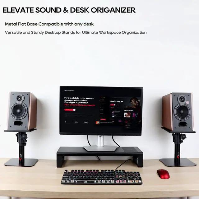 Alt view image 6 of 7 - Desktop Speaker Stands Pair, Sturdy Flat Base, Height & Tilt Adjusts